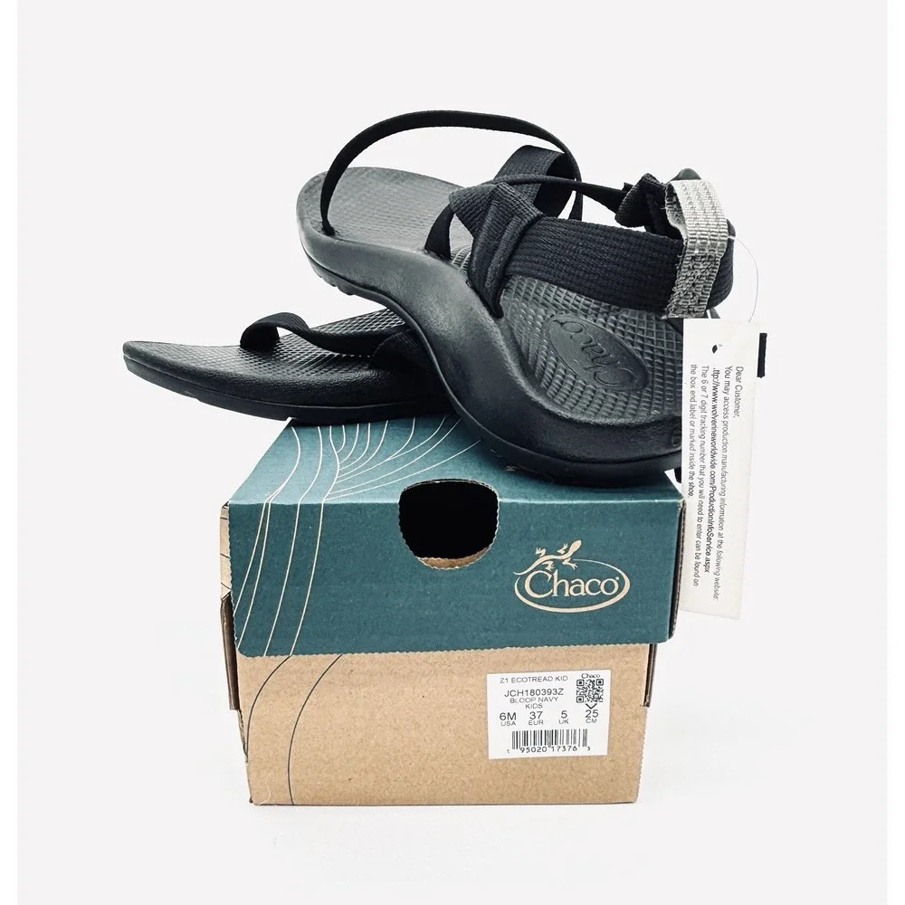 Chaco Z/1 EcoTread Outdoors Walking Sandal Big Kid Black - Unisex Size 6M New